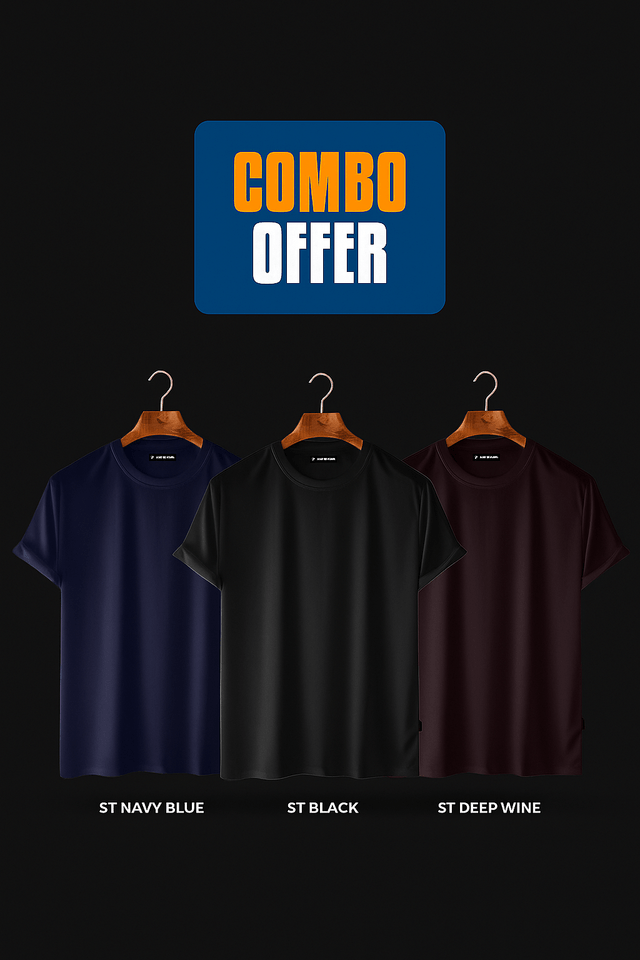 Premium Solid T-Shirt For Men – ST Navy Blue, Black, Deep Wine